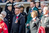 St Andrew's First Aid (Group M14, 6 members) during the Royal British Legion March Past on Remembrance Sunday at the Cenotaph, Whitehall, Westminster, London, 11 November 2018, 12:26.