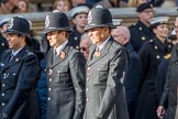 Metropolitan Special Constabulary (Group M17, 40 members) during the Royal British Legion March Past on Remembrance Sunday at the Cenotaph, Whitehall, Westminster, London, 11 November 2018, 12:27.