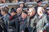 The Showmen's Guild of Great Britain (Group M18, 26 members) during the Royal British Legion March Past on Remembrance Sunday at the Cenotaph, Whitehall, Westminster, London, 11 November 2018, 12:27.