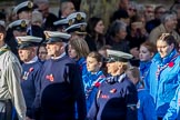 Royal National Lifeboat Institution (Group M37, 6 members) during the Royal British Legion March Past on Remembrance Sunday at the Cenotaph, Whitehall, Westminster, London, 11 November 2018, 12:30.