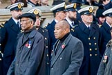 The West India Regimental Heritage Trust (Group M45, 7 members) during the Royal British Legion March Past on Remembrance Sunday at the Cenotaph, Whitehall, Westminster, London, 11 November 2018, 12:31.