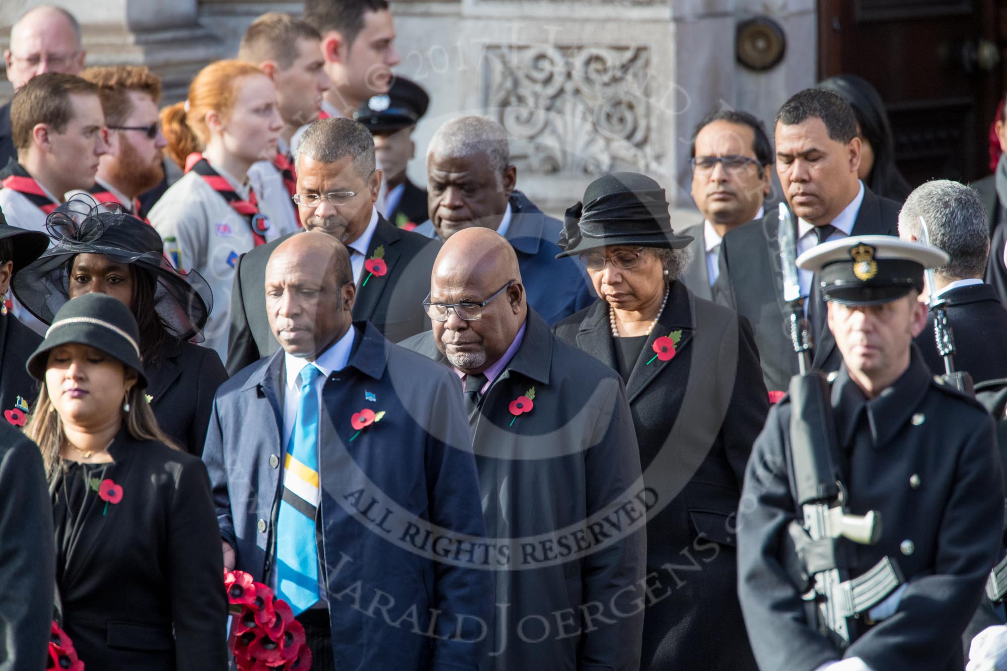 The High Commissioners are leaving the Foreign and Commonwealth Office during the Remembrance Sunday Cenotaph Ceremony 2018 at Horse Guards Parade, Westminster, London, 11 November 2018, 10:56.