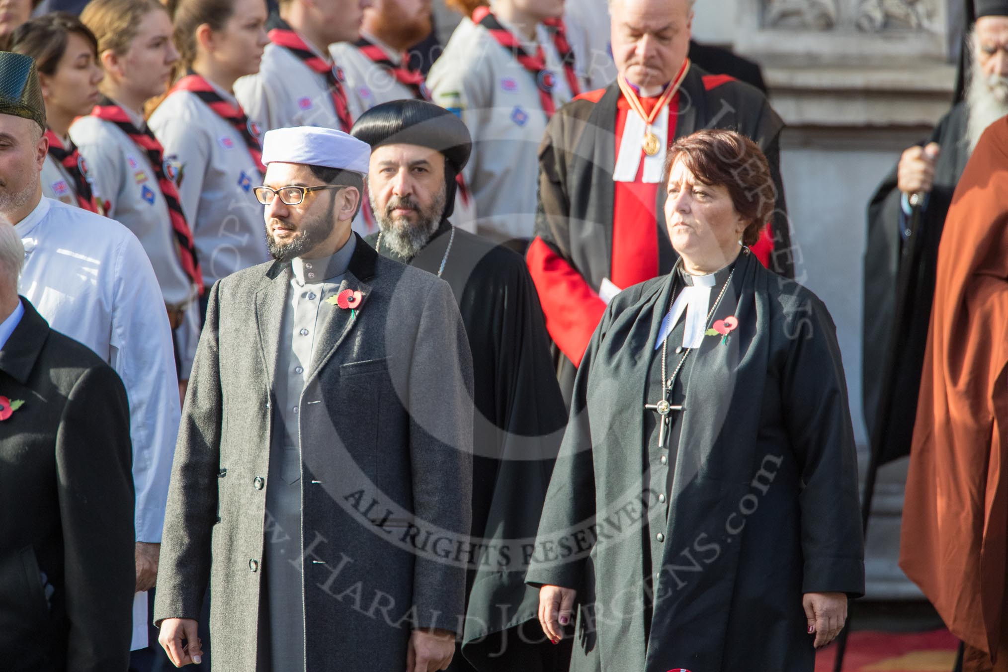 The representatives of the faith communities during the  Remembrance Sunday Cenotaph Ceremony 2018 at Horse Guards Parade, Westminster, London, 11 November 2018, 10:57.