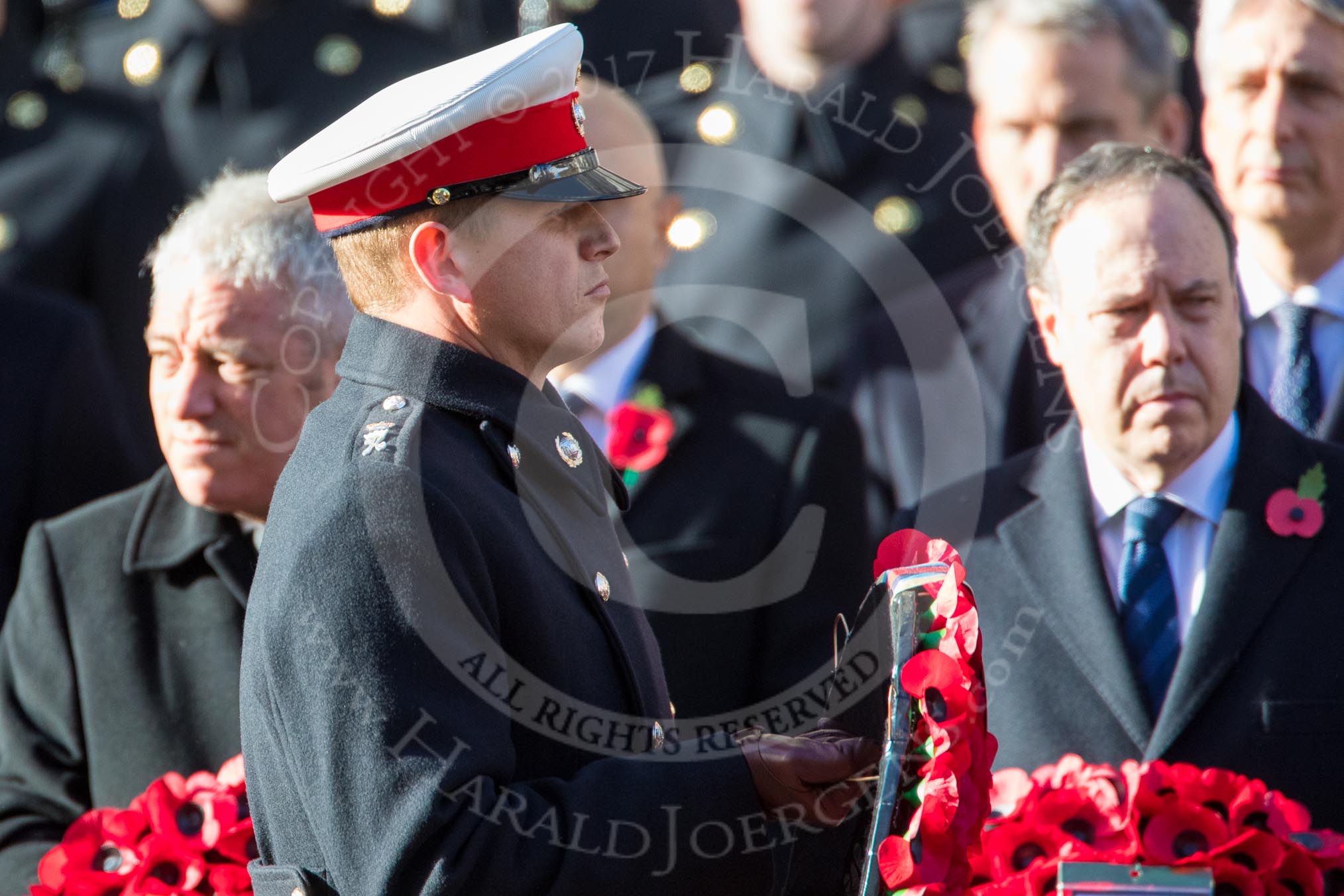 Major Thomas Scott, Royal Marines, Equerry to The Duke of Sussex, during Remembrance Sunday Cenotaph Ceremony 2018 at Horse Guards Parade, Westminster, London, 11 November 2018, 10:59.