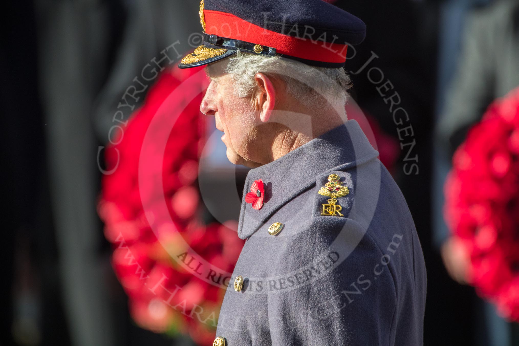 HRH The Prince of Wales (Prince Charles) during the  Remembrance Sunday Cenotaph Ceremony 2018 at Horse Guards Parade, Westminster, London, 11 November 2018, 11:02.