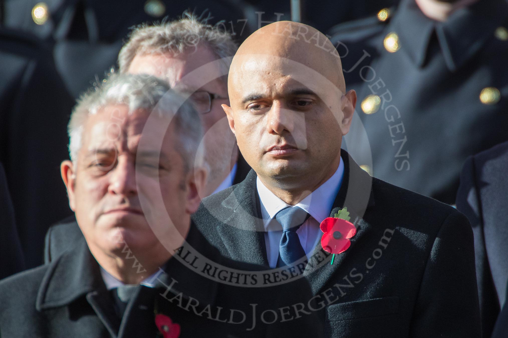 The Rt Hon Sajid Javid MP (Secretary of State for the Home Department) during Remembrance Sunday Cenotaph Ceremony 2018 at Horse Guards Parade, Westminster, London, 11 November 2018, 11:03.