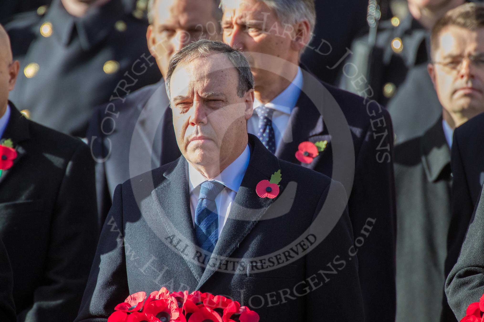 The Rt Hon Nigel Dodds OBE MP (Westminster Democratic Unionist Party Leader) during the Remembrance Sunday Cenotaph Ceremony 2018 at Horse Guards Parade, Westminster, London, 11 November 2018, 11:03.