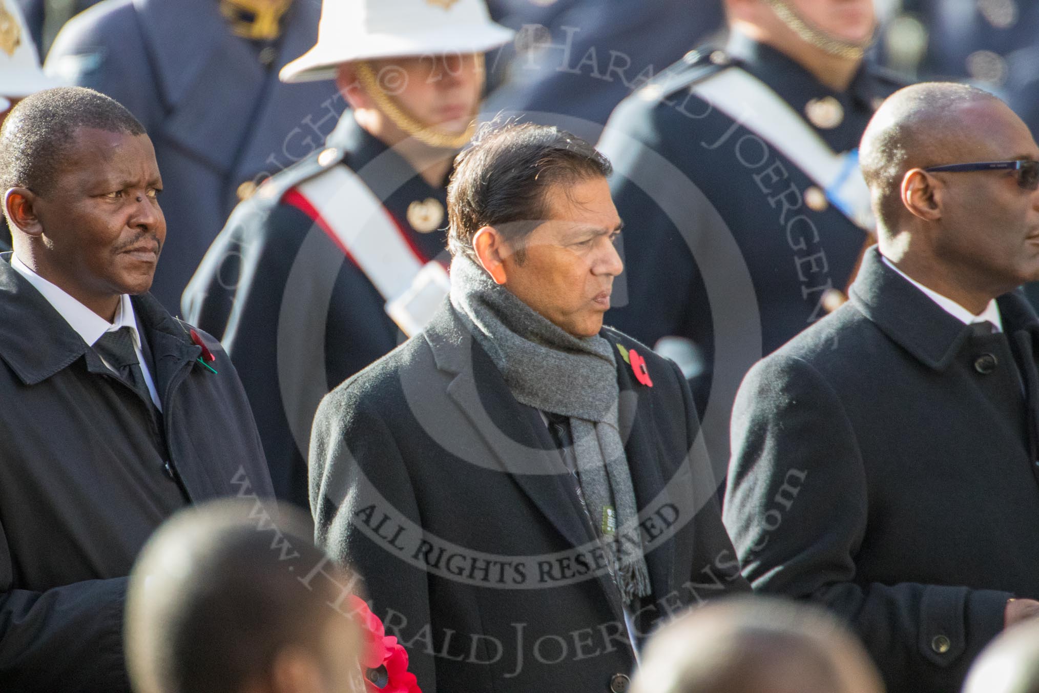 The High Commissioner of Eswatini (the former Swaziland) and the  High Commissioner of Mauritius during Remembrance Sunday Cenotaph Ceremony 2018 at Horse Guards Parade, Westminster, London, 11 November 2018, 11:13.