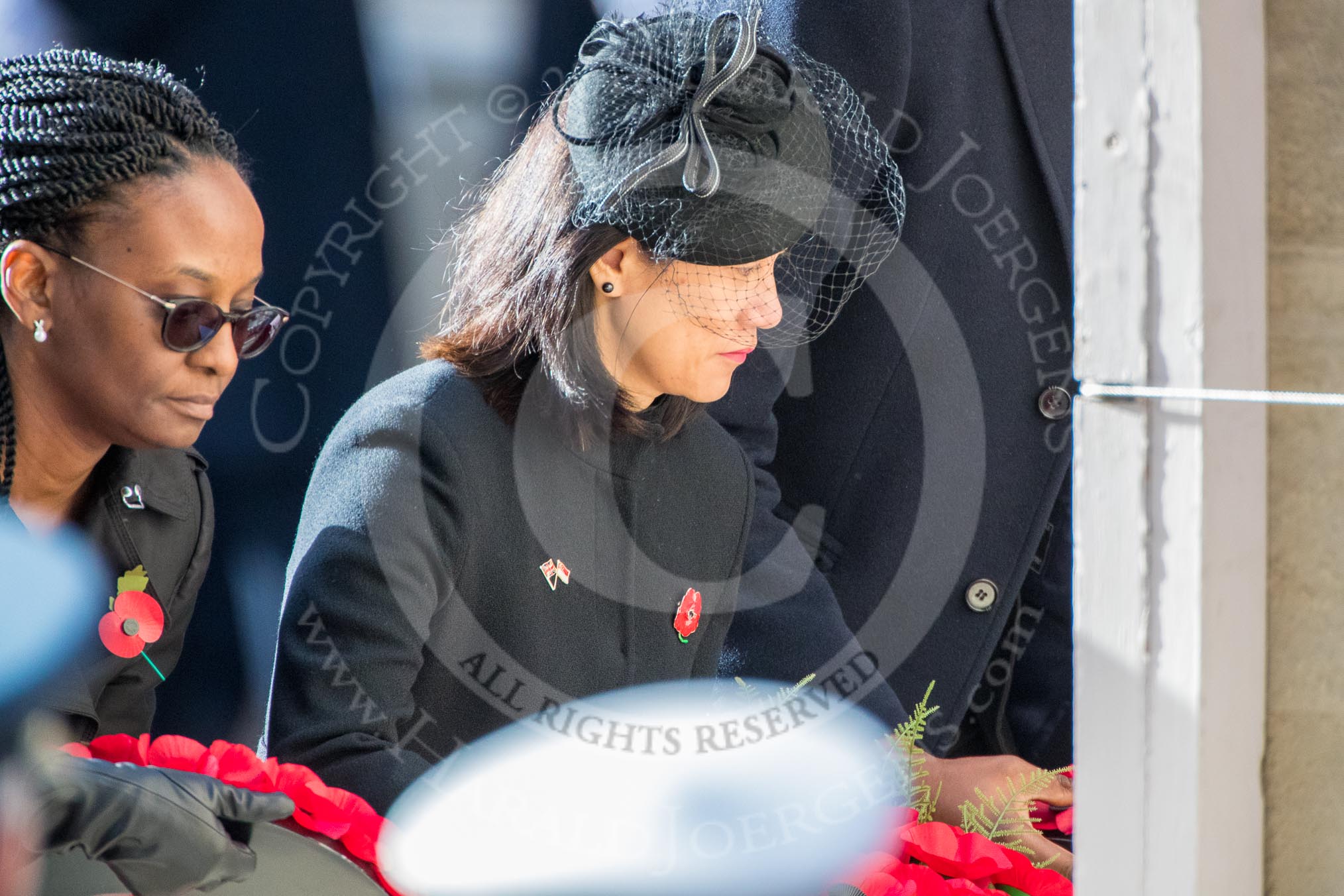 The High Commissioner of Guyana and the  High Commissioner of Singapore, Ms Foo Chi Hsia , during Remembrance Sunday Cenotaph Ceremony 2018 at Horse Guards Parade, Westminster, London, 11 November 2018, 11:13.