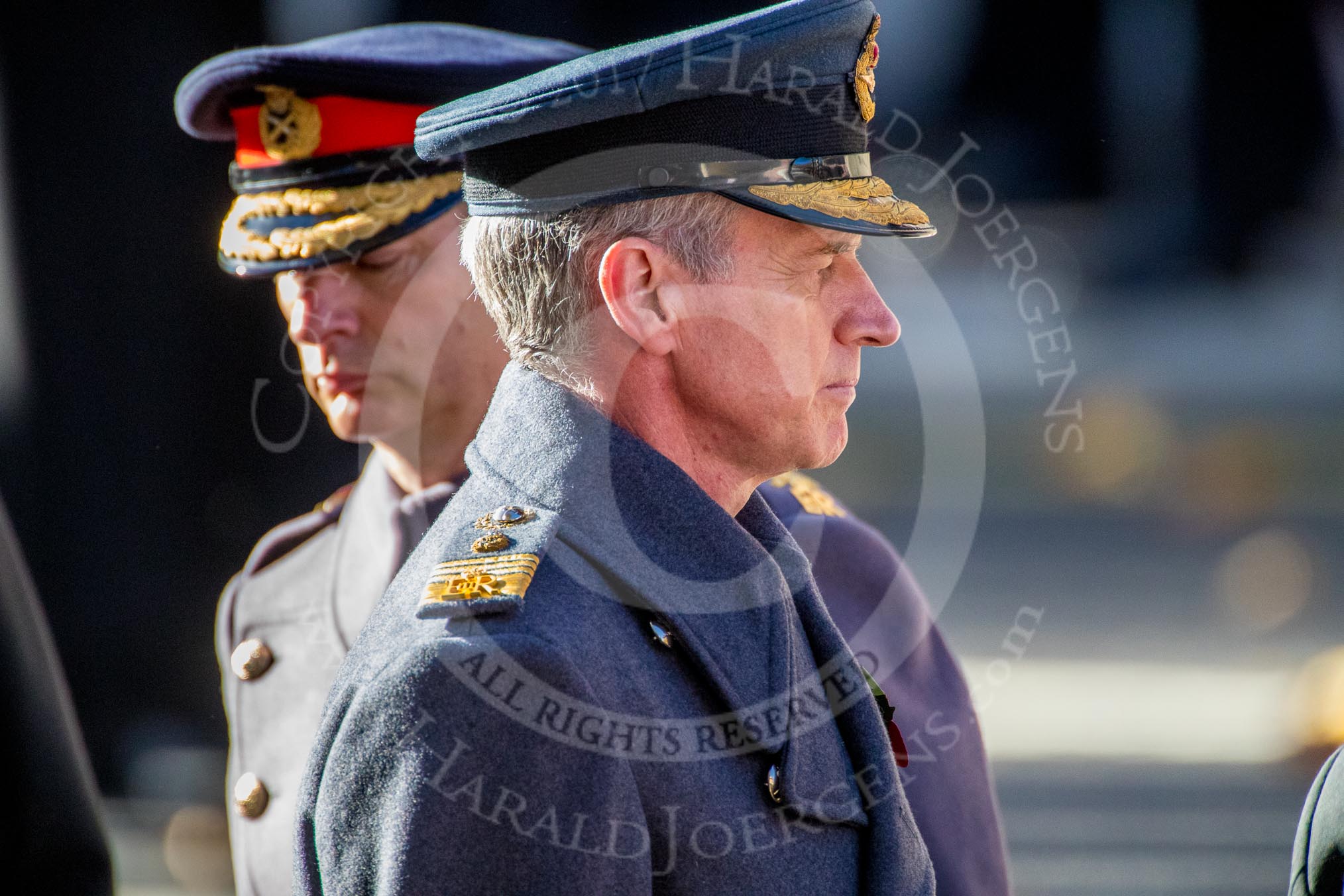 Air Chief Marshal Sir Stephen Hillier KCB CBE DFC ADC, Chief of the Air Staff during the Remembrance Sunday Cenotaph Ceremony 2018 at Horse Guards Parade, Westminster, London, 11 November 2018, 11:16.