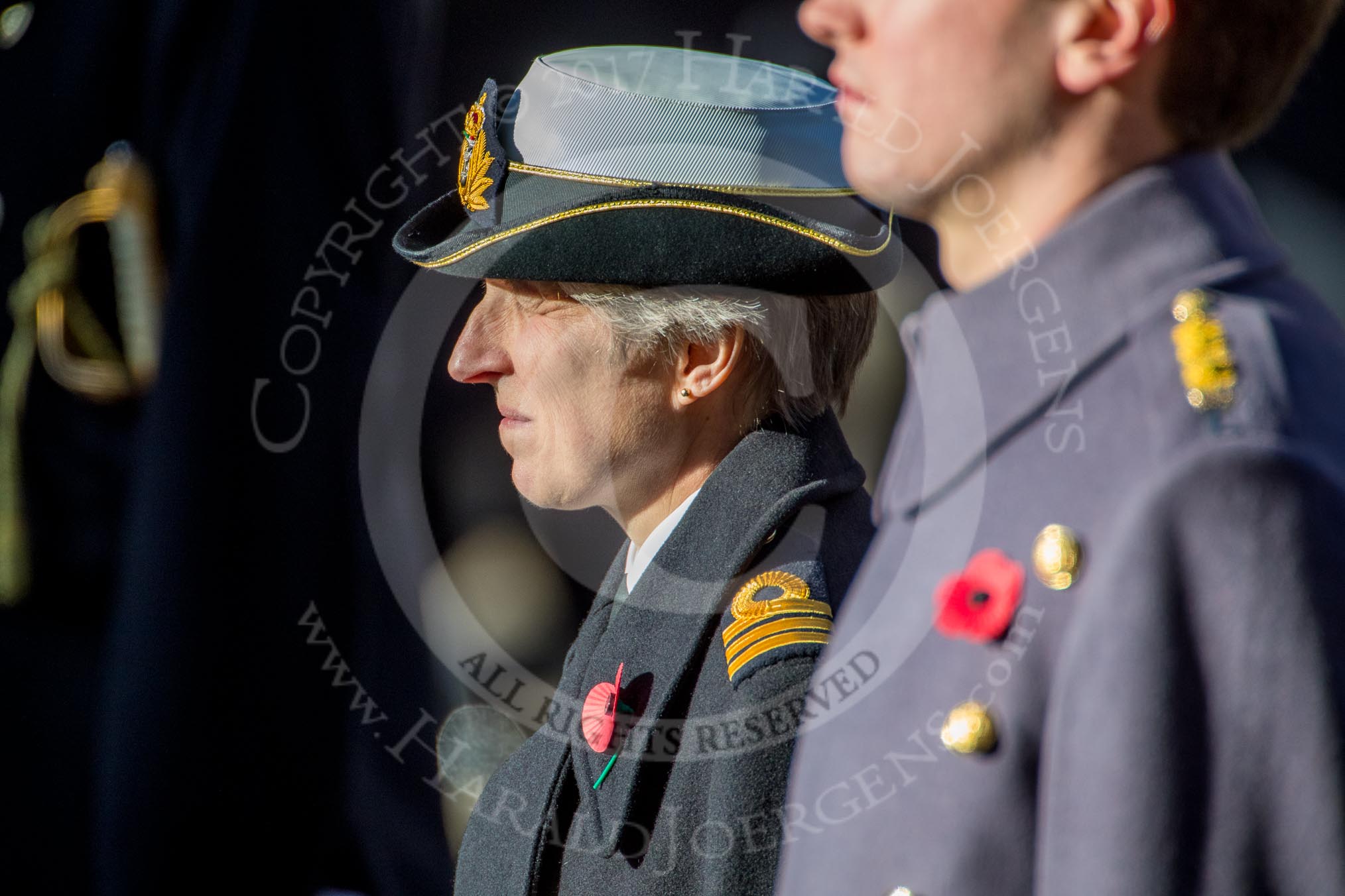 Commander Anne Sullivan, Royal Navy, Equerry to HRH The Princess Royal during the Remembrance Sunday Cenotaph Ceremony 2018 at Horse Guards Parade, Westminster, London, 11 November 2018, 11:17.