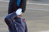 An Irish Guards major salutes the Cenotaph before the Remembrance Sunday Cenotaph Ceremony 2018 at Horse Guards Parade, Westminster, London, 11 November 2018, 08:36.