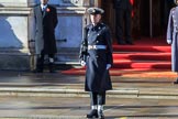 The Royal Navy "marker" is in position for his service detachment to find their place on Whitehall before the Remembrance Sunday Cenotaph Ceremony 2018 at Horse Guards Parade, Westminster, London, 11 November 2018, 10:10.