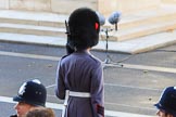 An army "marker" is in position for his service detachment to find their place on Whitehall before the Remembrance Sunday Cenotaph Ceremony 2018 at Horse Guards Parade, Westminster, London, 11 November 2018, 10:10.