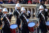 The Band of the Royal Marines arrives on Whitehall before the Remembrance Sunday Cenotaph Ceremony 2018 at Horse Guards Parade, Westminster, London, 11 November 2018, 10:17.