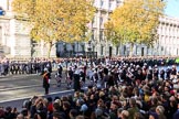 The Band of the Royal Marines has reached their initial position on Whitehall before the Remembrance Sunday Cenotaph Ceremony 2018 at Horse Guards Parade, Westminster, London, 11 November 2018, 10:20.