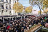 Whitehall 32 minutes before the start of the Remembrance Sunday Cenotaph Ceremony 2018 at Horse Guards Parade, Westminster, London, 11 November 2018, 10:28.