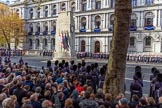 Whitehall with the Cenotaph 32 minutes before the start of the Remembrance Sunday Cenotaph Ceremony 2018 at Horse Guards Parade, Westminster, London, 11 November 2018, 10:28.