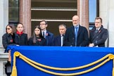 Early guests on one of the eastern balconies of the Foreign and Commonwealth Office before the Remembrance Sunday Cenotaph Ceremony 2018 at Horse Guards Parade, Westminster, London, 11 November 2018, 10:34.