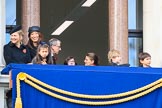 Early guests on one of the eastern balconies of the Foreign and Commonwealth Office before the Remembrance Sunday Cenotaph Ceremony 2018 at Horse Guards Parade, Westminster, London, 11 November 2018, 10:34.