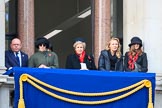 Early guests on one of the eastern balconies of the Foreign and Commonwealth Office before the Remembrance Sunday Cenotaph Ceremony 2018 at Horse Guards Parade, Westminster, London, 11 November 2018, 10:34.