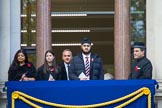 Guests on one of the western balconies of the Foreign and Commonwealth Office before the Remembrance Sunday Cenotaph Ceremony 2018 at Horse Guards Parade, Westminster, London, 11 November 2018, 10:44.