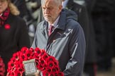 The Rt Hon Jeremy Corbyn MP, (Leader of the Labour Party and Leader of the Opposition)  during the Remembrance Sunday Cenotaph Ceremony 2018 at Horse Guards Parade, Westminster, London, 11 November 2018, 11:08.