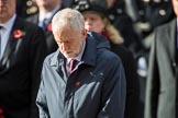 The Rt Hon Jeremy Corbyn MP, (Leader of the Labour Party and Leader of the Opposition), after laying his wreath  during the Remembrance Sunday Cenotaph Ceremony 2018 at Horse Guards Parade, Westminster, London, 11 November 2018, 11:08.