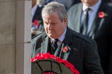 Mr Ian Blackford MP (the Westminster Scottish National Party Leader on the behalf of the SNP/the Plaid Cymru Parliamentary Group)  during the Remembrance Sunday Cenotaph Ceremony 2018 at Horse Guards Parade, Westminster, London, 11 November 2018, 11:09.