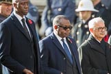 The Deputy Head of Mission of The Gambia, Mr. Kalifa Bojang, the High Commissioner of Zambia, H.E. Muyeba Shichapwa Chikonde, and the  High Commissioner of Malta, Joseph Cole,  during Remembrance Sunday Cenotaph Ceremony 2018 at Horse Guards Parade, Westminster, London, 11 November 2018, 11:13.
