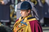 Drum Major Scott Fitzgerald, Coldstream Guards, (Senior Drum Major HQ London District) during Remembrance Sunday Cenotaph Ceremony 2018 at Horse Guards Parade, Westminster, London, 11 November 2018, 11:33.
