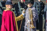 Drum Major Liam Rowley, Coldstream Guards during Remembrance Sunday Cenotaph Ceremony 2018 at Horse Guards Parade, Westminster, London, 11 November 2018, 11:33.