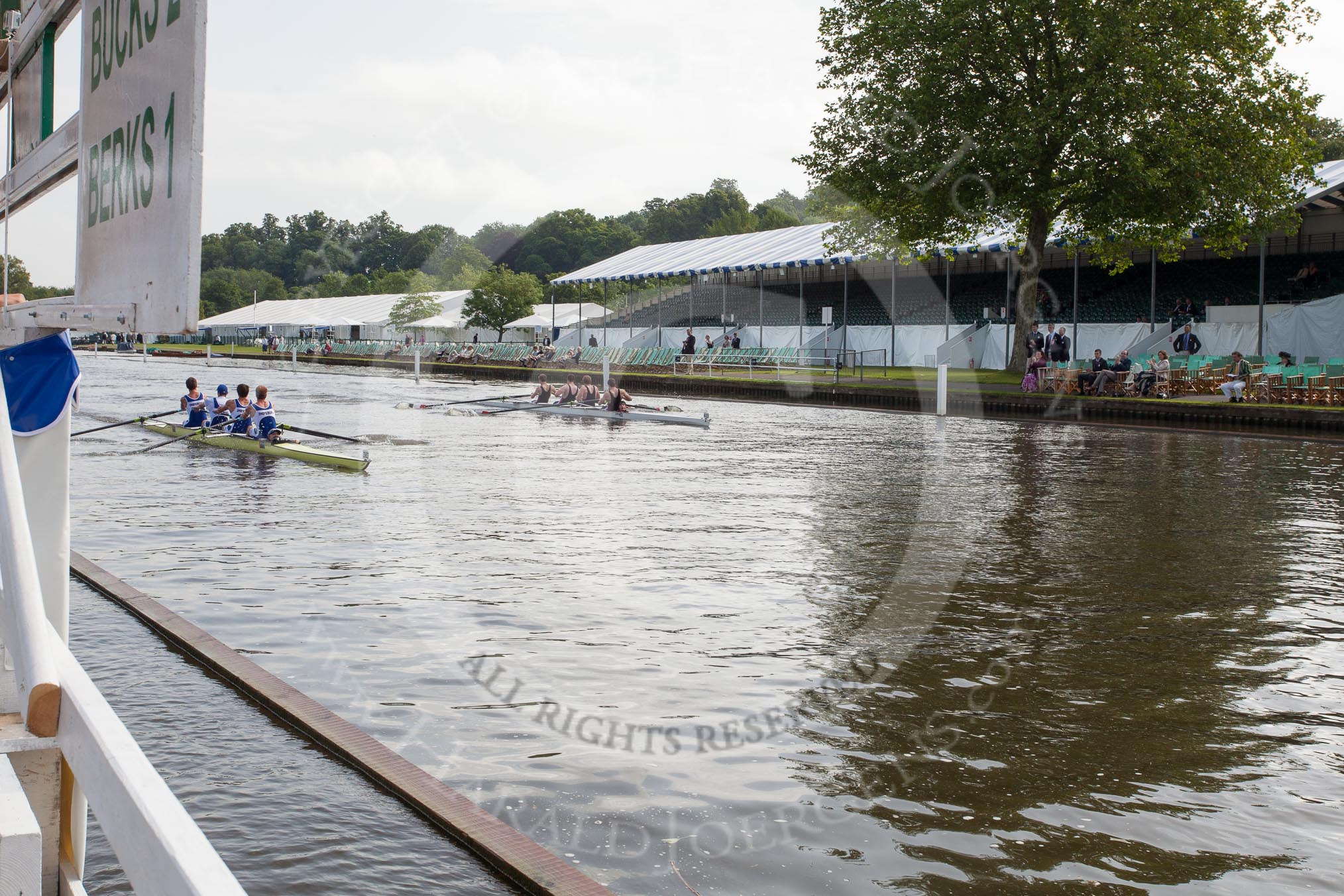 Henley Royal Regatta 2012 (Thursday): Race 4, Prince Albert Challenge Cup:  Imperial College London (383, Bucks) v University of Warwick (403, Berks).
River Thames beteen Henley-on-Thames and Remenham/Temple Island ,
Henley-on-Thames,
Oxfordshire,
United Kingdom,
on 28 June 2012 at 09:21, image #8