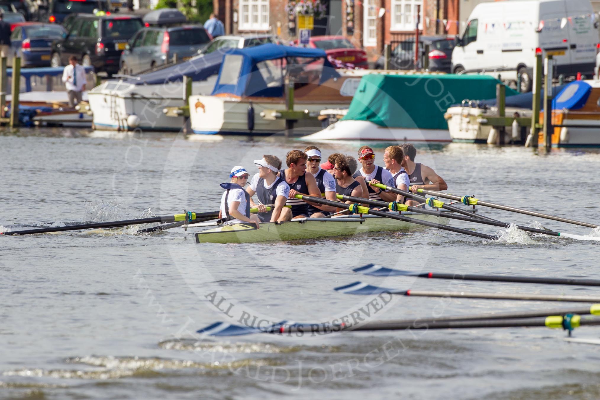 Henley Royal Regatta 2012 (Thursday): Race 6, Thames Challenge Cup:  Cantabrigian Rowing Club 'A'  (16, Bucks) v Upper Thames Rowing Club (50, Berks).
River Thames beteen Henley-on-Thames and Remenham/Temple Island ,
Henley-on-Thames,
Oxfordshire,
United Kingdom,
on 28 June 2012 at 09:35, image #29