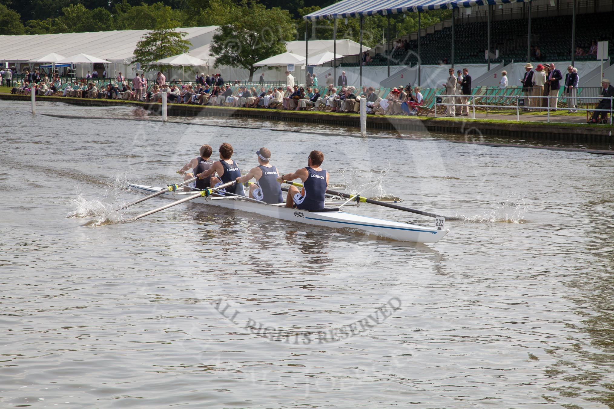 Henley Royal Regatta 2012 (Thursday): Race 13, Wyfold Elizabeth Challenge Cup:  London Rowing Club 'A'  (223, Bucks) v The Tideway Scullers's School  (246, Berks).
River Thames beteen Henley-on-Thames and Remenham/Temple Island ,
Henley-on-Thames,
Oxfordshire,
United Kingdom,
on 28 June 2012 at 10:15, image #78