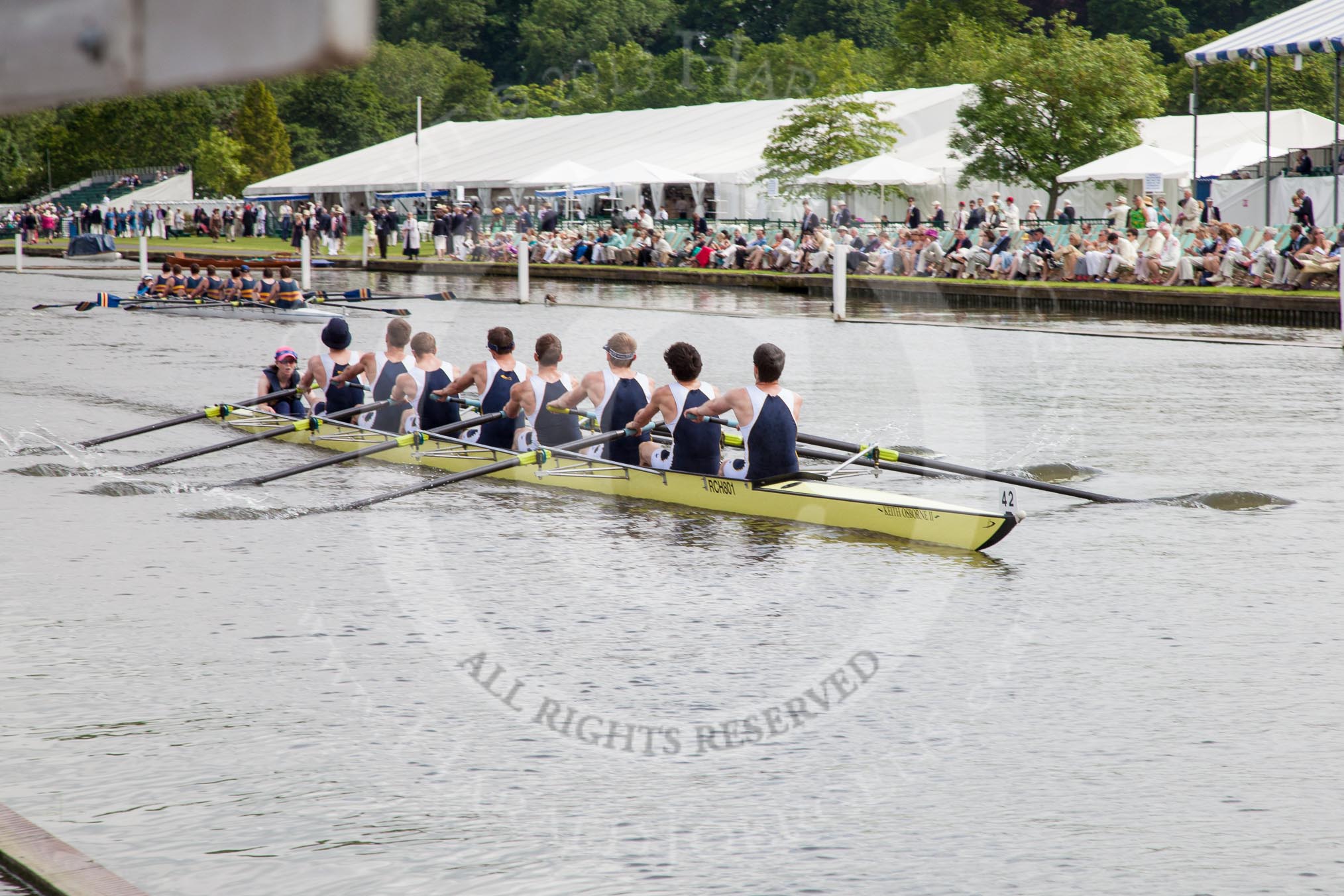 Henley Royal Regatta 2012 (Thursday): Race 16, Thames Challenge Cup:  Royal Chester Rowing Club (42, Bucks) v City of Cambridge Rowing Club 'B'  (307, Berks).
River Thames beteen Henley-on-Thames and Remenham/Temple Island ,
Henley-on-Thames,
Oxfordshire,
United Kingdom,
on 28 June 2012 at 10:36, image #106