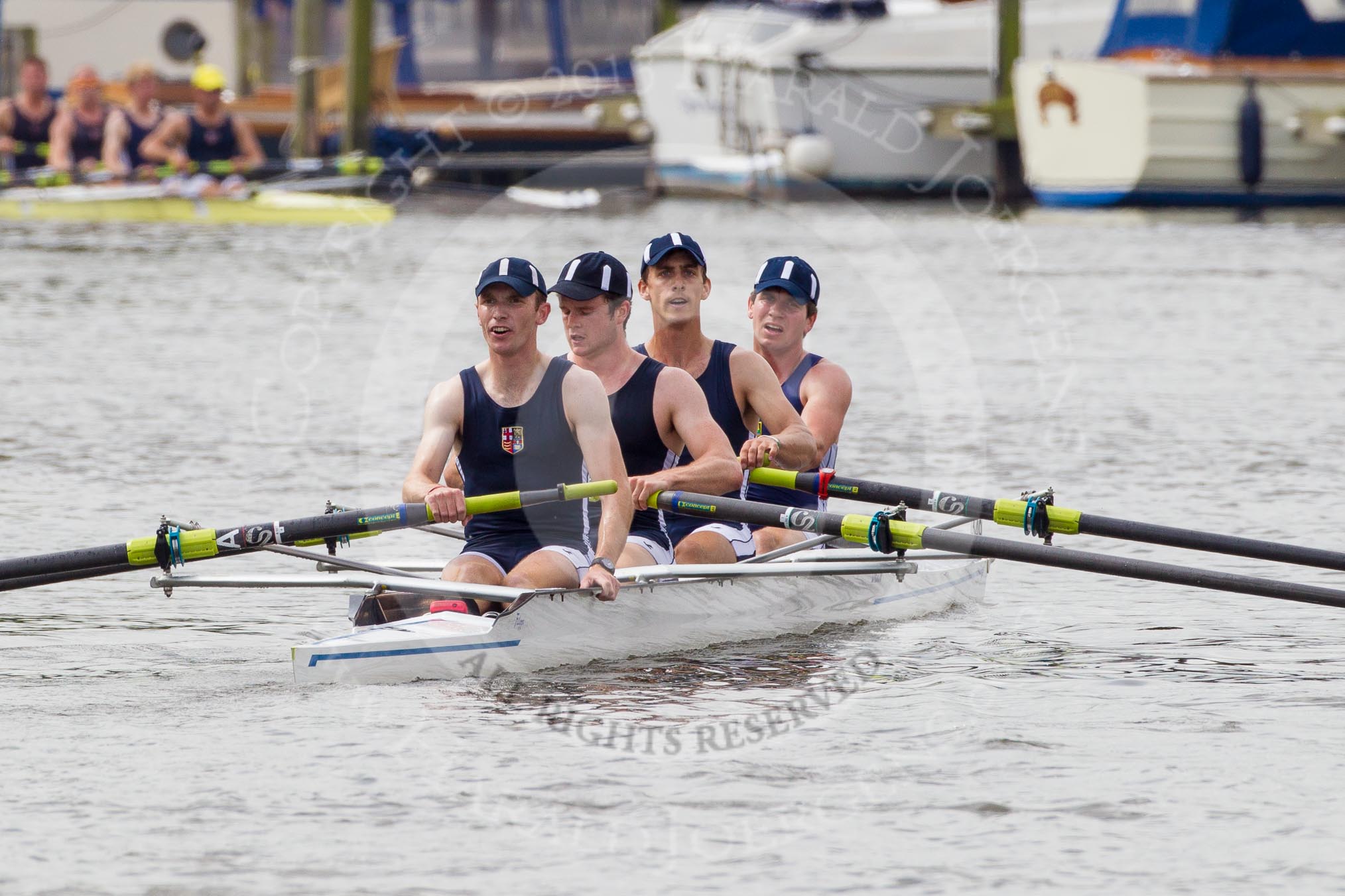 Henley Royal Regatta 2012 (Thursday): Race 19, Britannia Challenge Cup:  Henley Rowing Club (347, Bucks) v London Rowing Club  (349, Berks).
River Thames beteen Henley-on-Thames and Remenham/Temple Island ,
Henley-on-Thames,
Oxfordshire,
United Kingdom,
on 28 June 2012 at 10:51, image #132