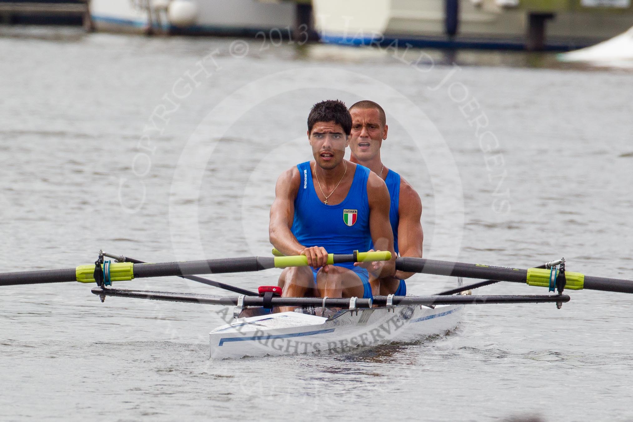 Henley Royal Regatta 2012 (Thursday): Race 20, Silver Goblet's & Nickalls' Challenge Cup:  Maidstone Invicta Rowing Club (429, Bucks) v Centro Nazionale di Canottaggio Piedulcu, Italy  (424, Berks).
River Thames beteen Henley-on-Thames and Remenham/Temple Island ,
Henley-on-Thames,
Oxfordshire,
United Kingdom,
on 28 June 2012 at 10:58, image #141