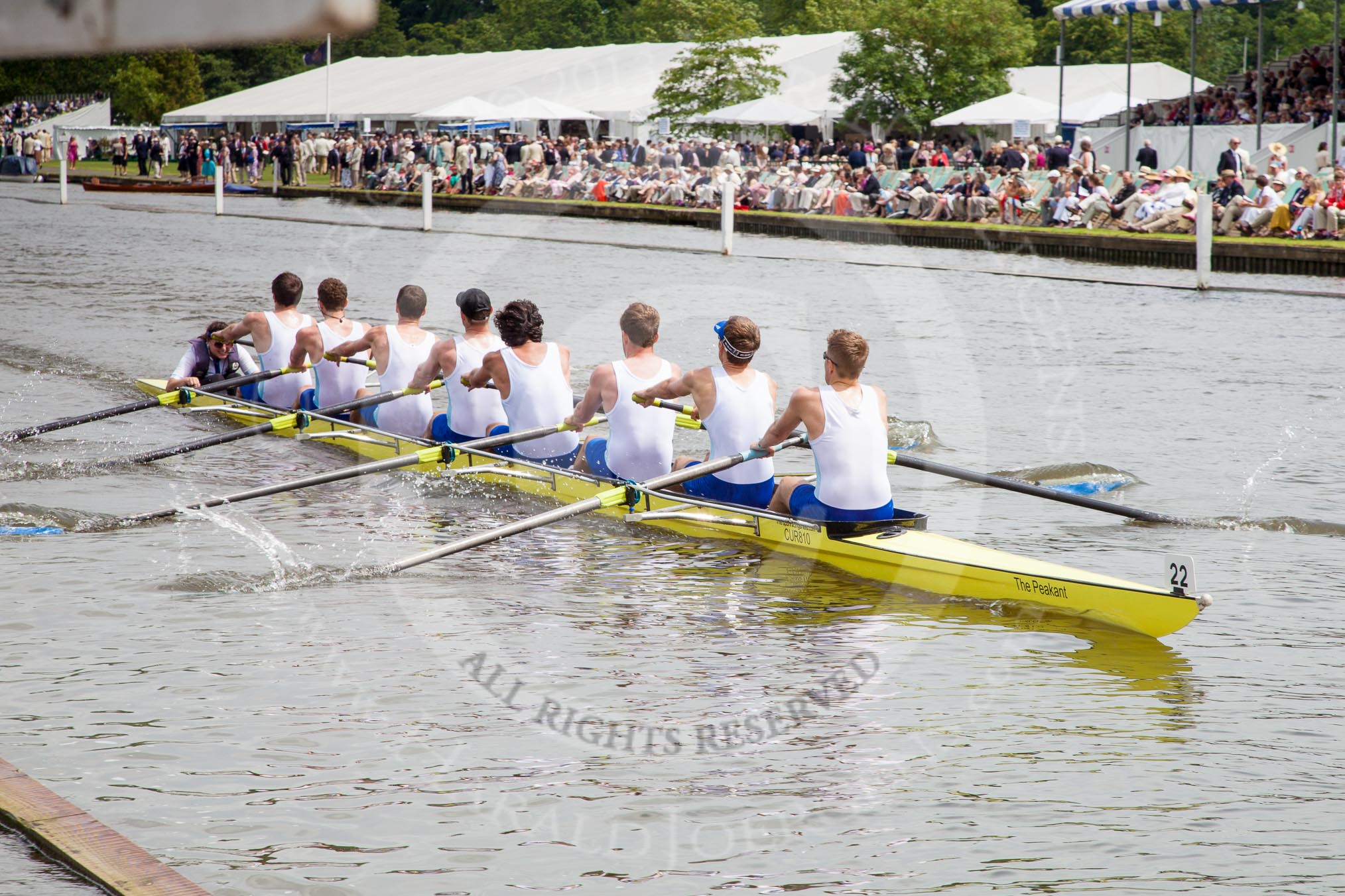 Henley Royal Regatta 2012 (Thursday): Race 26, Thames Challenge Cup:  Curlew Rowing Club 'A' (22, Bucks) v Thames Rowing Club 'A'  (47, Berks).
River Thames beteen Henley-on-Thames and Remenham/Temple Island ,
Henley-on-Thames,
Oxfordshire,
United Kingdom,
on 28 June 2012 at 11:35, image #183