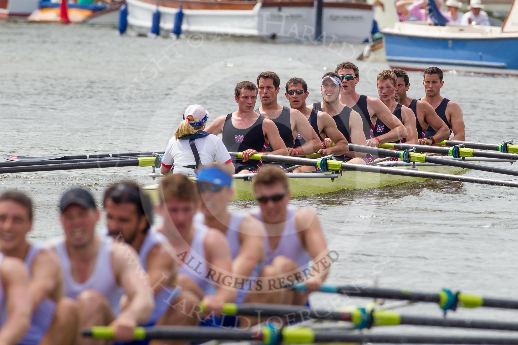 Henley Royal Regatta 2012 (Thursday): Race 26, Thames Challenge Cup:  Curlew Rowing Club 'A' (22, Bucks) v Thames Rowing Club 'A'  (47, Berks).
River Thames beteen Henley-on-Thames and Remenham/Temple Island ,
Henley-on-Thames,
Oxfordshire,
United Kingdom,
on 28 June 2012 at 11:35, image #185