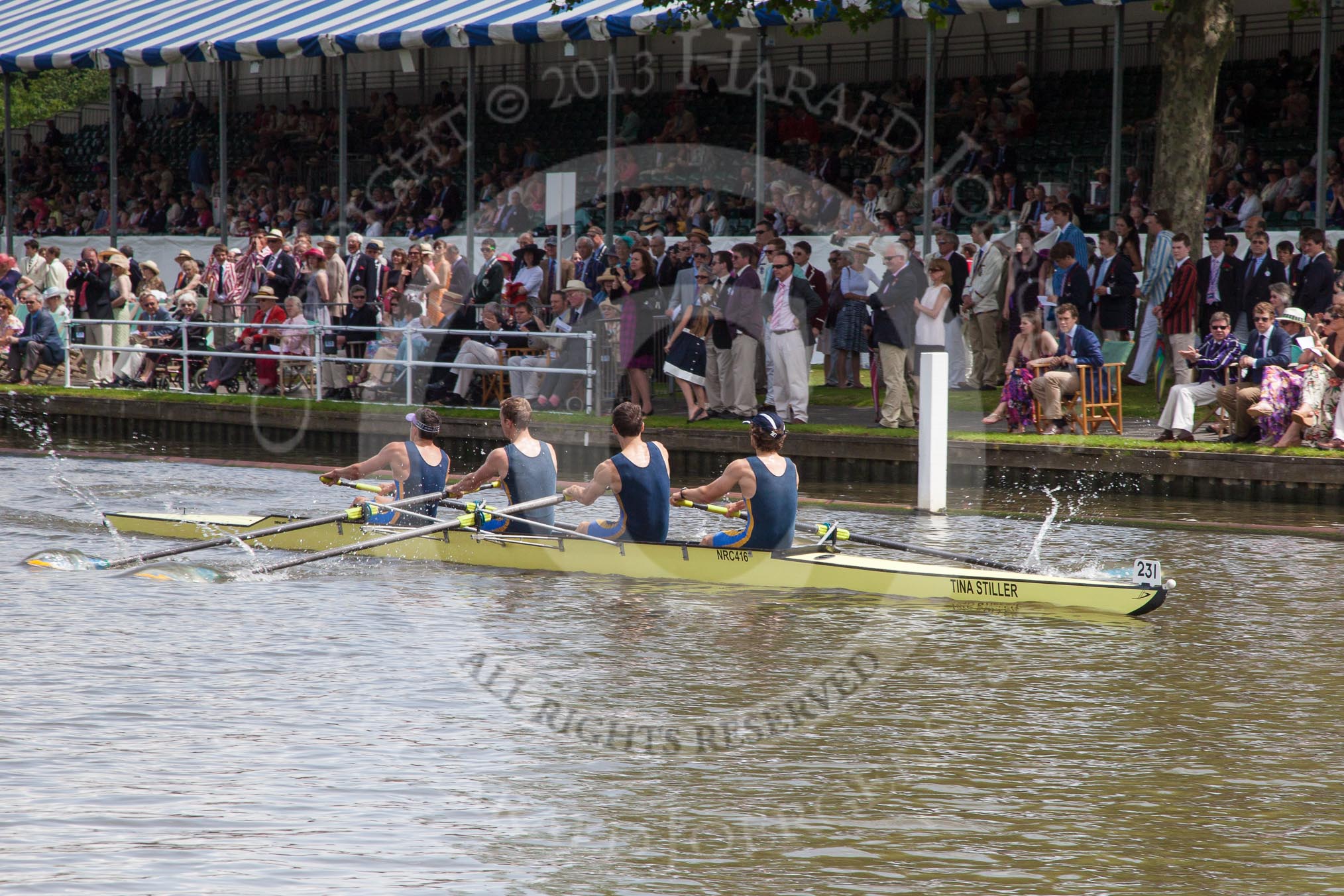 Henley Royal Regatta 2012 (Thursday): Race 33, Wyfold Challenge Cup:  Griffen Boat Club (218, Bucks) v Nottingham Rowing Club 'A'.  (231, Berks).
River Thames beteen Henley-on-Thames and Remenham/Temple Island ,
Henley-on-Thames,
Oxfordshire,
United Kingdom,
on 28 June 2012 at 12:16, image #235