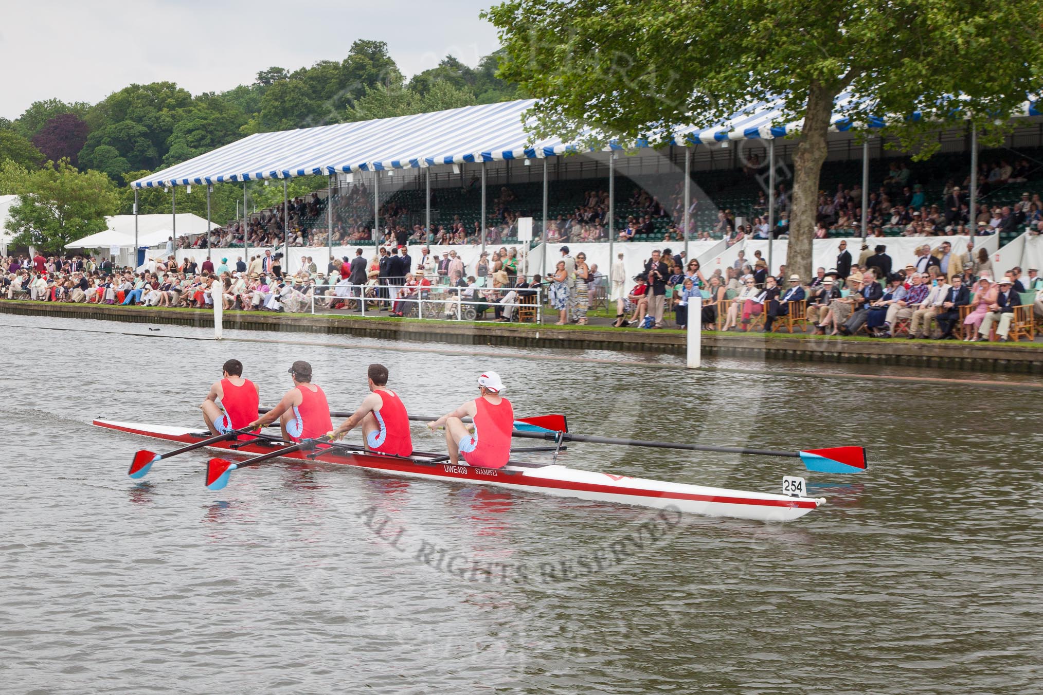 Henley Royal Regatta 2012 (Thursday): Race 37, Wyfold Challenge Cup:  Wallingford Rowing Club (254, Bucks) v Ana Rowing Club, Australia (211, Berks).
River Thames beteen Henley-on-Thames and Remenham/Temple Island ,
Henley-on-Thames,
Oxfordshire,
United Kingdom,
on 28 June 2012 at 14:11, image #265