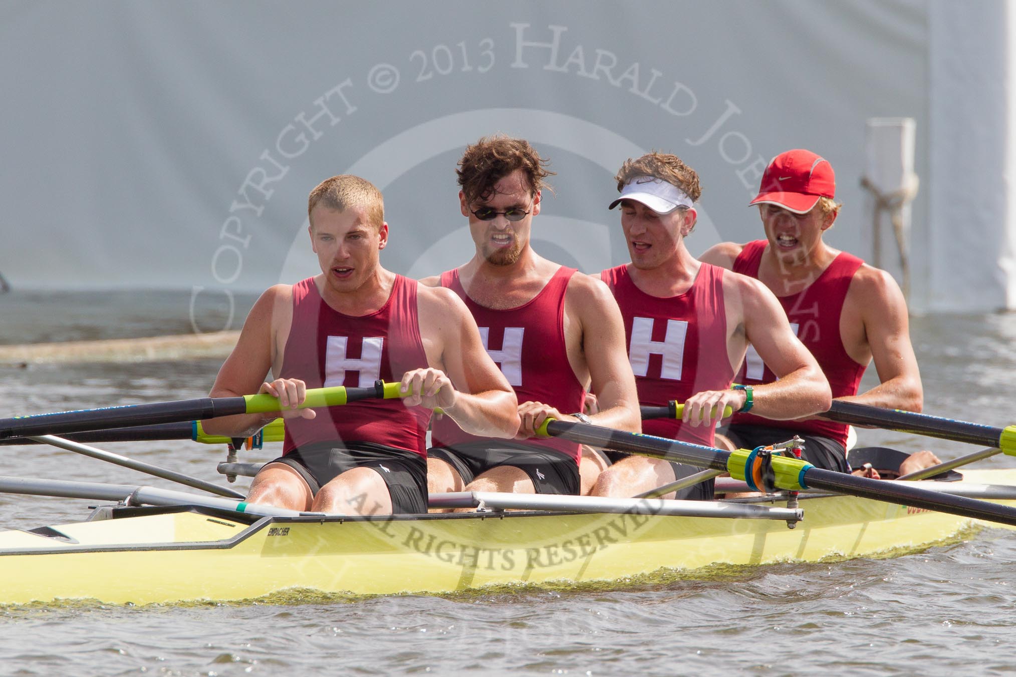 Henley Royal Regatta 2012 (Thursday): Race 55, Prince Albert Challenge Cup:  University of Birmingham (397, Bucks) v Harvard University, U.S.A. (382, Berks).
River Thames beteen Henley-on-Thames and Remenham/Temple Island ,
Henley-on-Thames,
Oxfordshire,
United Kingdom,
on 28 June 2012 at 15:57, image #403