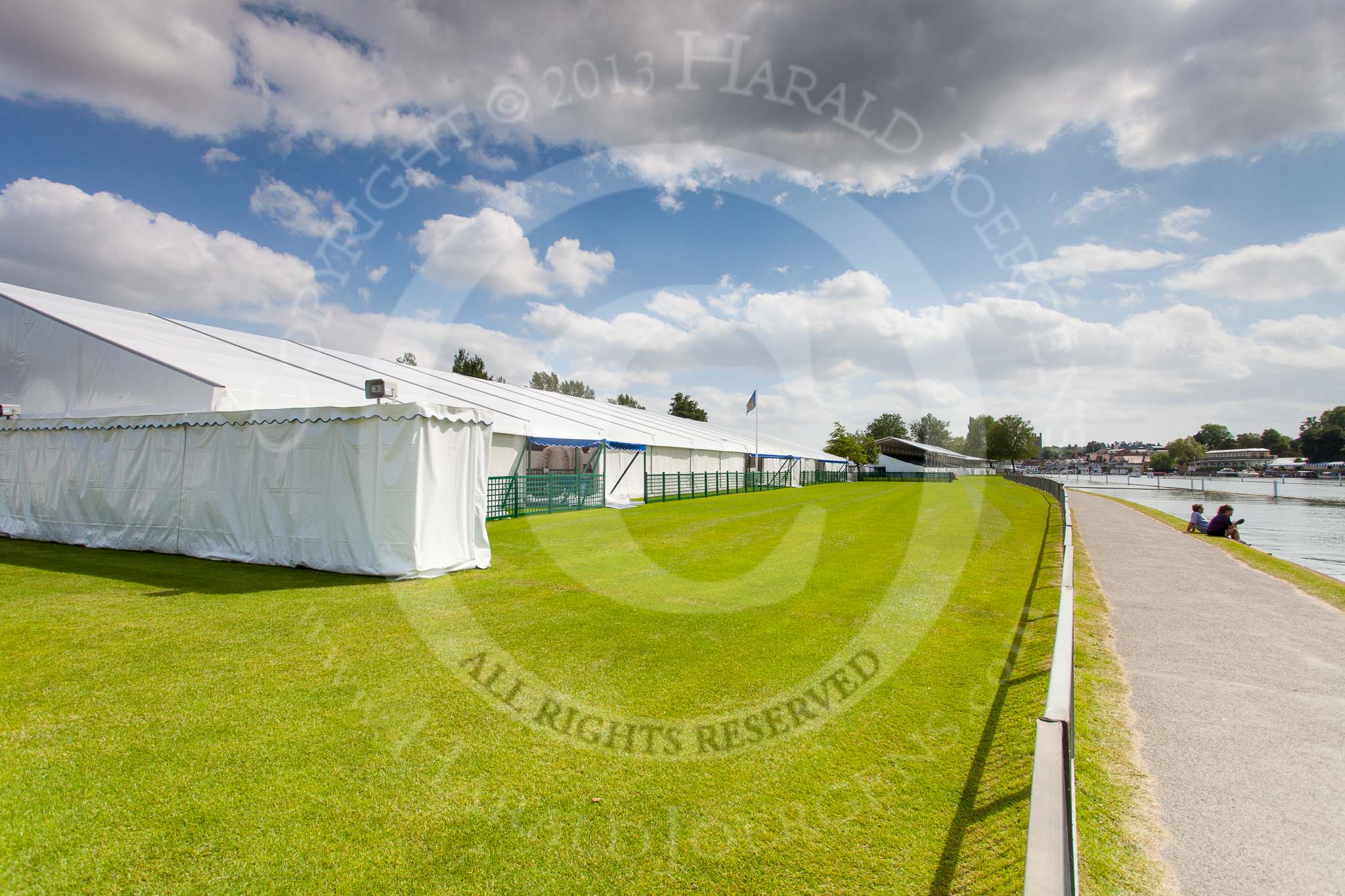 Henley Royal Regatta 2013 (Monday): Preparations for the regatta - tents on the eastern side of the Thames..
River Thames between Henley and Temple Island,
Henley-on-Thames,
Berkshire,
United Kingdom,
on 01 July 2013 at 15:41, image #41