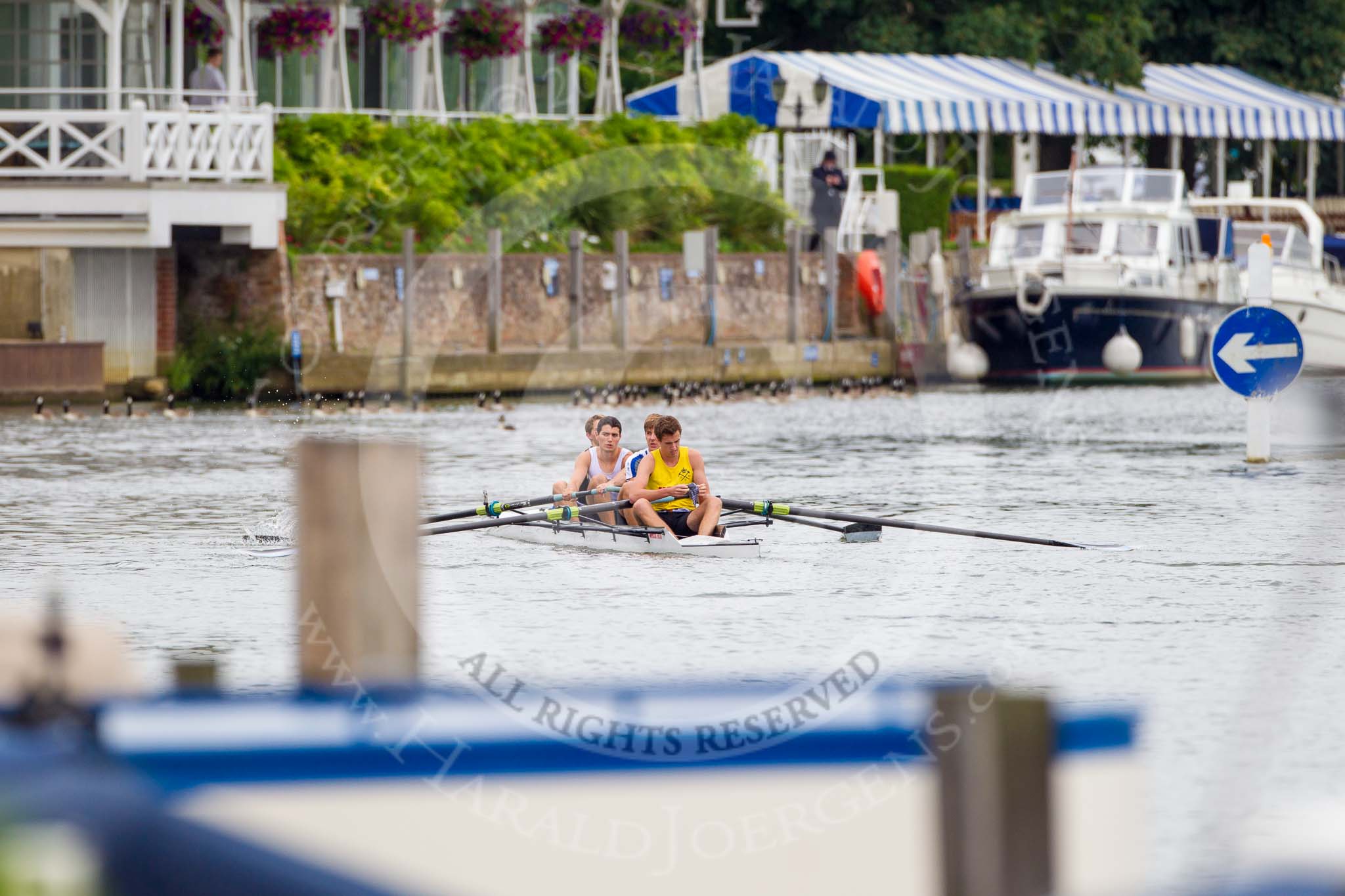 Henley Royal Regatta 2013, Thursday.
River Thames between Henley and Temple Island,
Henley-on-Thames,
Berkshire,
United Kingdom,
on 04 July 2013 at 09:05, image #15