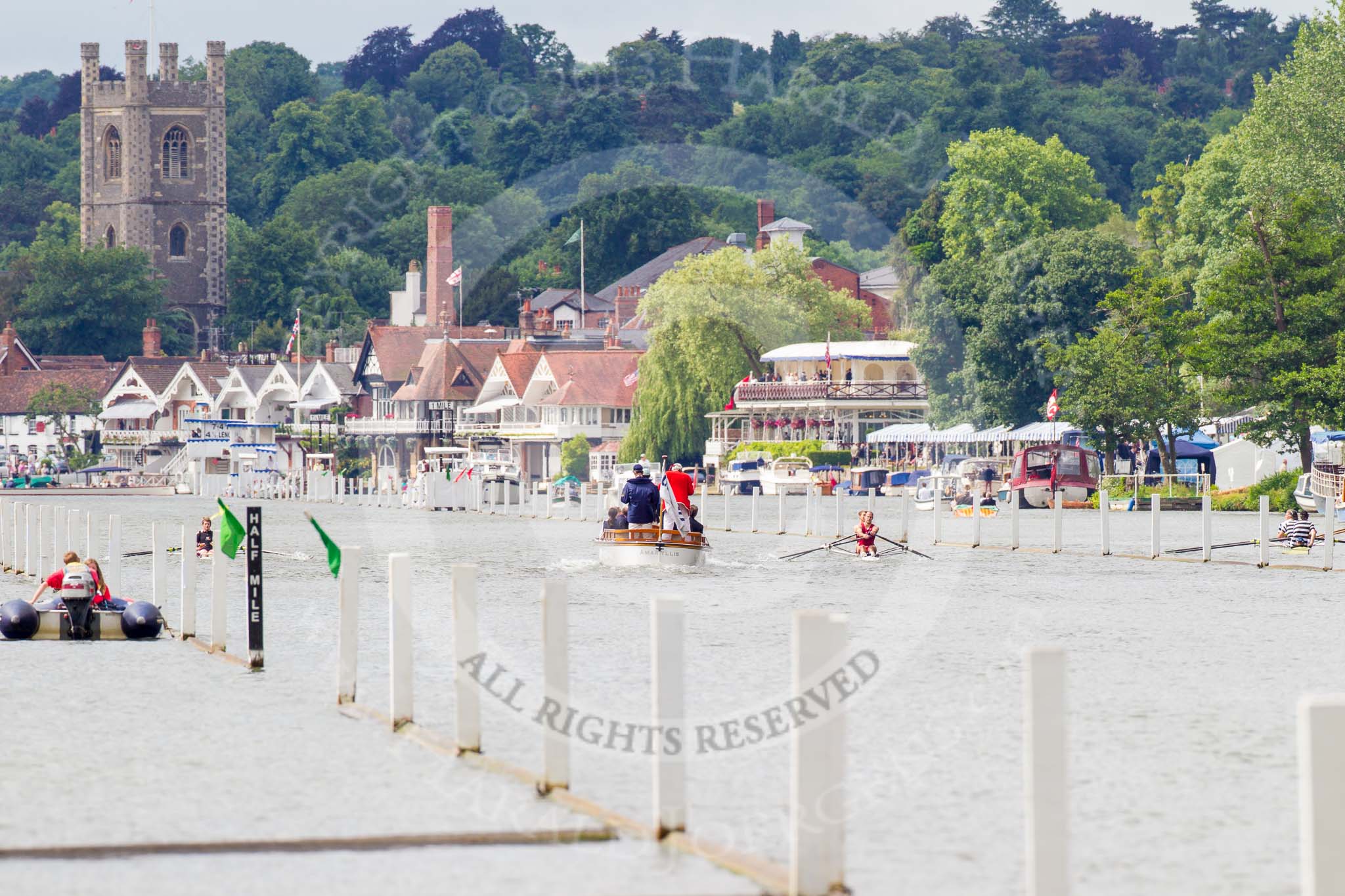 Henley Royal Regatta 2013, Thursday.
River Thames between Henley and Temple Island,
Henley-on-Thames,
Berkshire,
United Kingdom,
on 04 July 2013 at 10:55, image #109