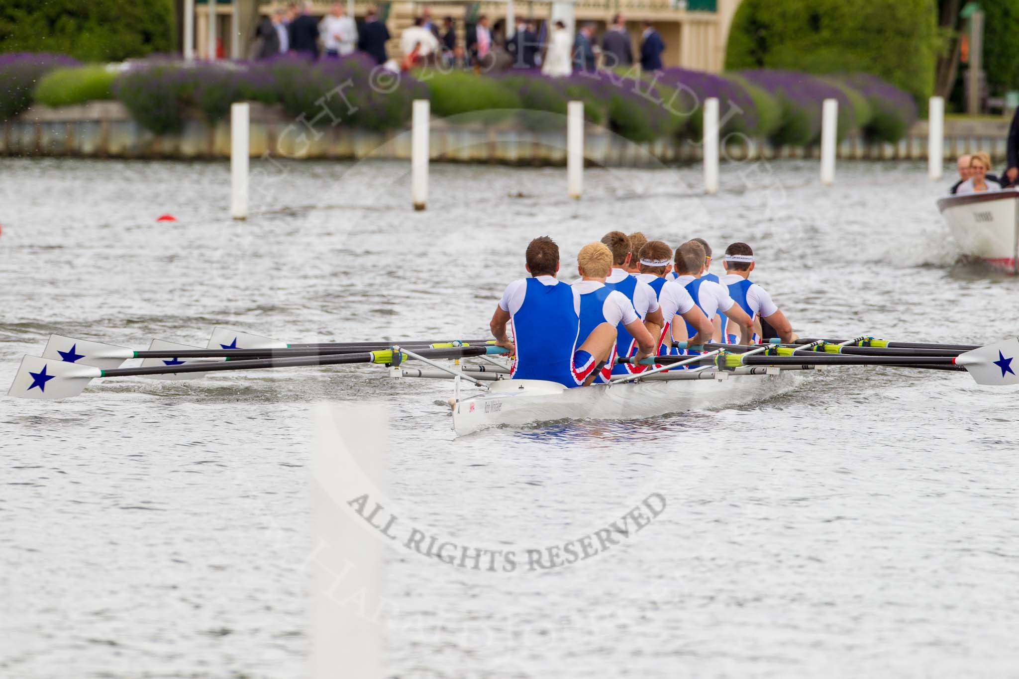 Henley Royal Regatta 2013, Thursday.
River Thames between Henley and Temple Island,
Henley-on-Thames,
Berkshire,
United Kingdom,
on 04 July 2013 at 11:36, image #221