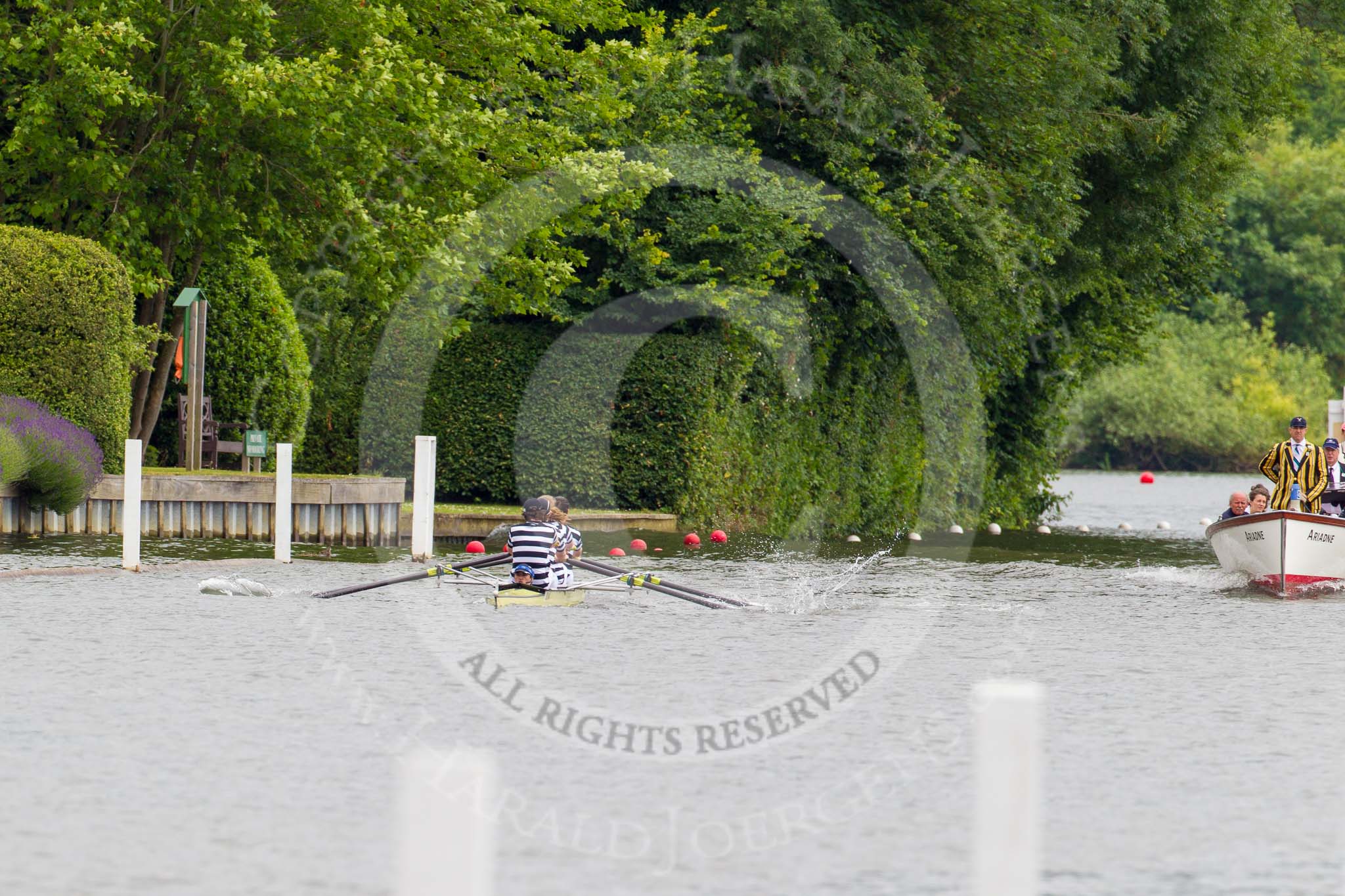 Henley Royal Regatta 2013, Thursday.
River Thames between Henley and Temple Island,
Henley-on-Thames,
Berkshire,
United Kingdom,
on 04 July 2013 at 11:46, image #231