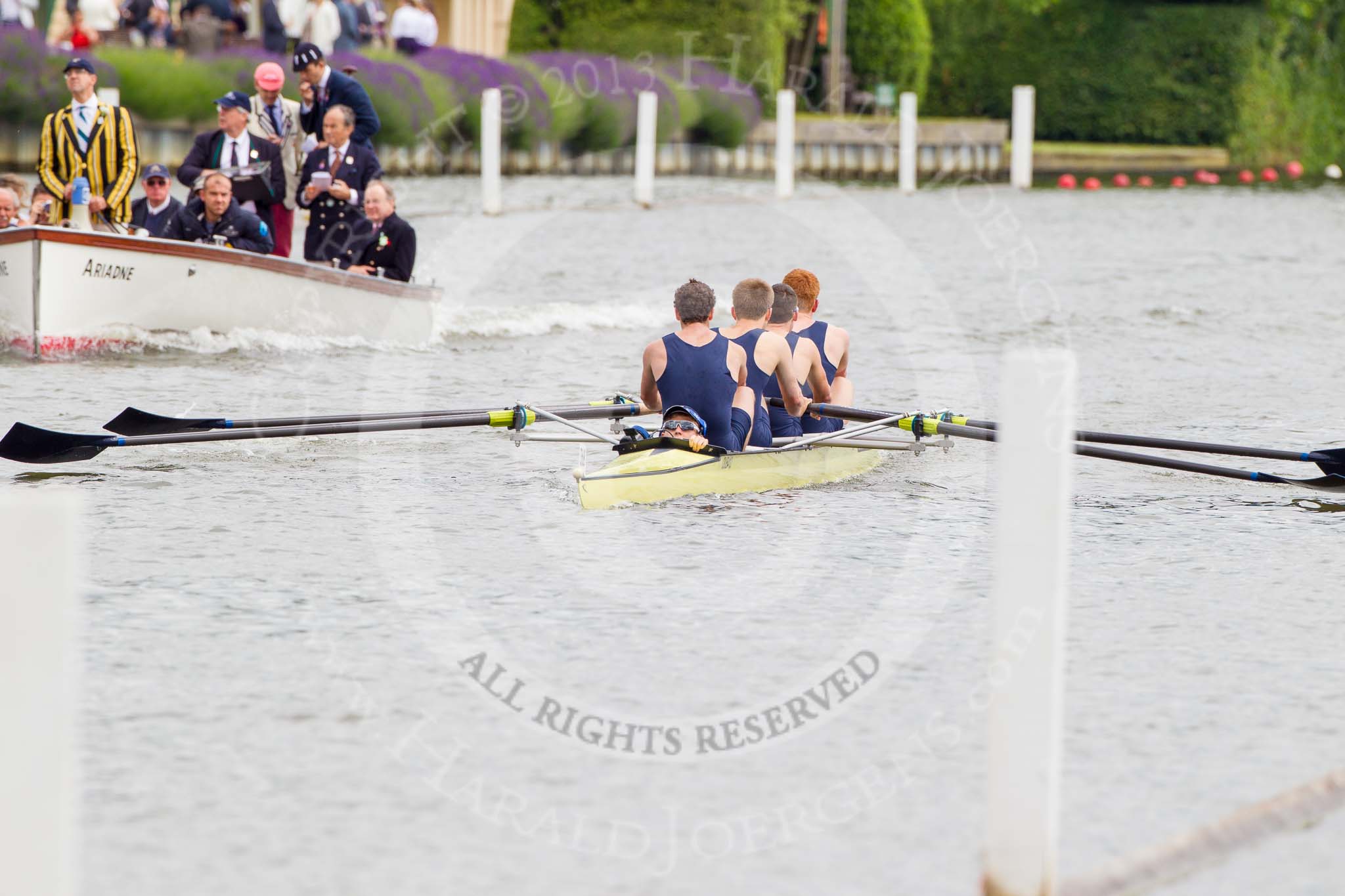 Henley Royal Regatta 2013, Thursday.
River Thames between Henley and Temple Island,
Henley-on-Thames,
Berkshire,
United Kingdom,
on 04 July 2013 at 11:47, image #240