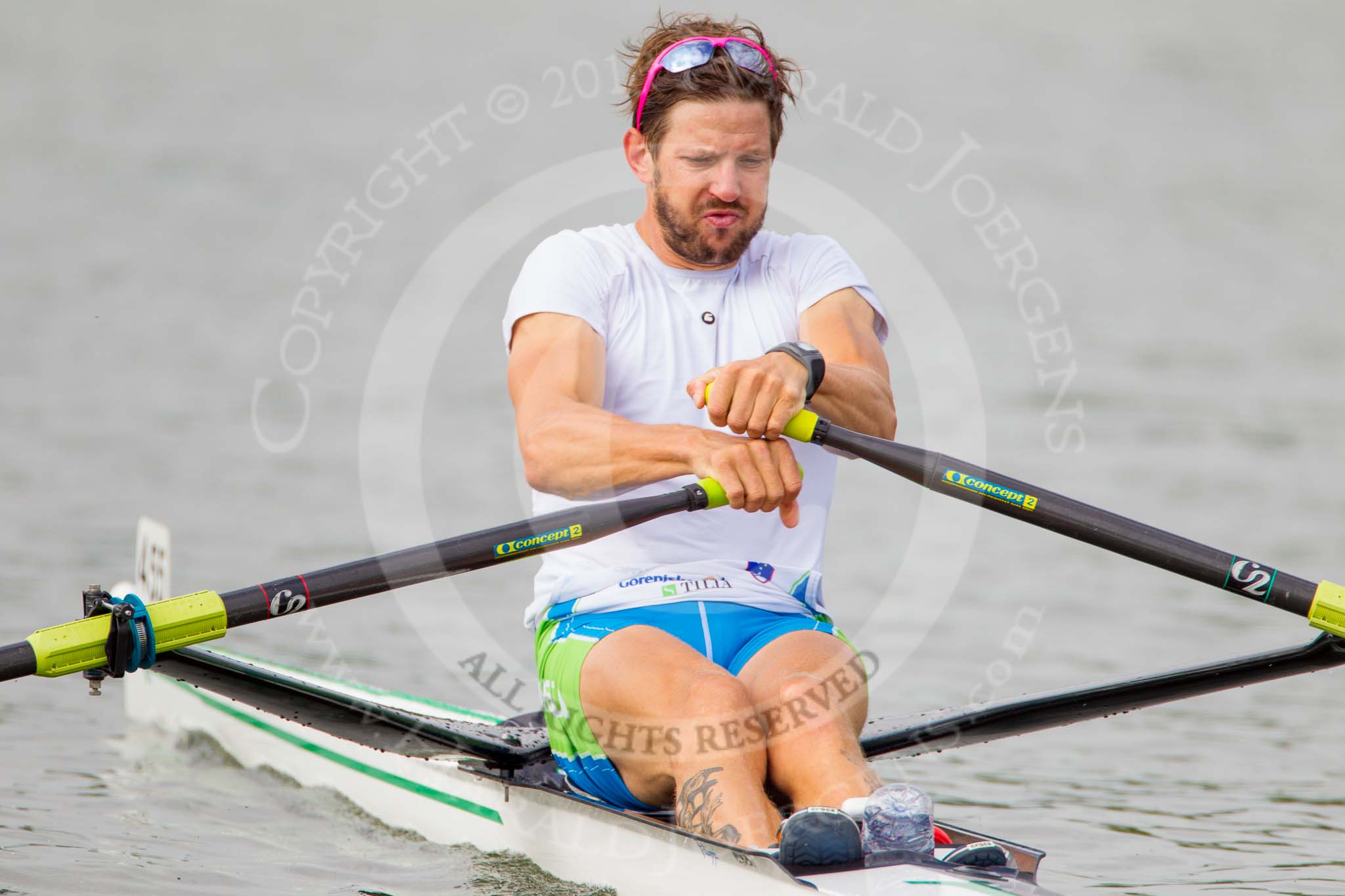 Henley Royal Regatta 2013, Saturday: Luka Špik, a Slovenian rower and Olympic gold medalist, during a training session in the morning. Image #28, 06 July 2013 08:58 River Thames, Henley on Thames, UK
